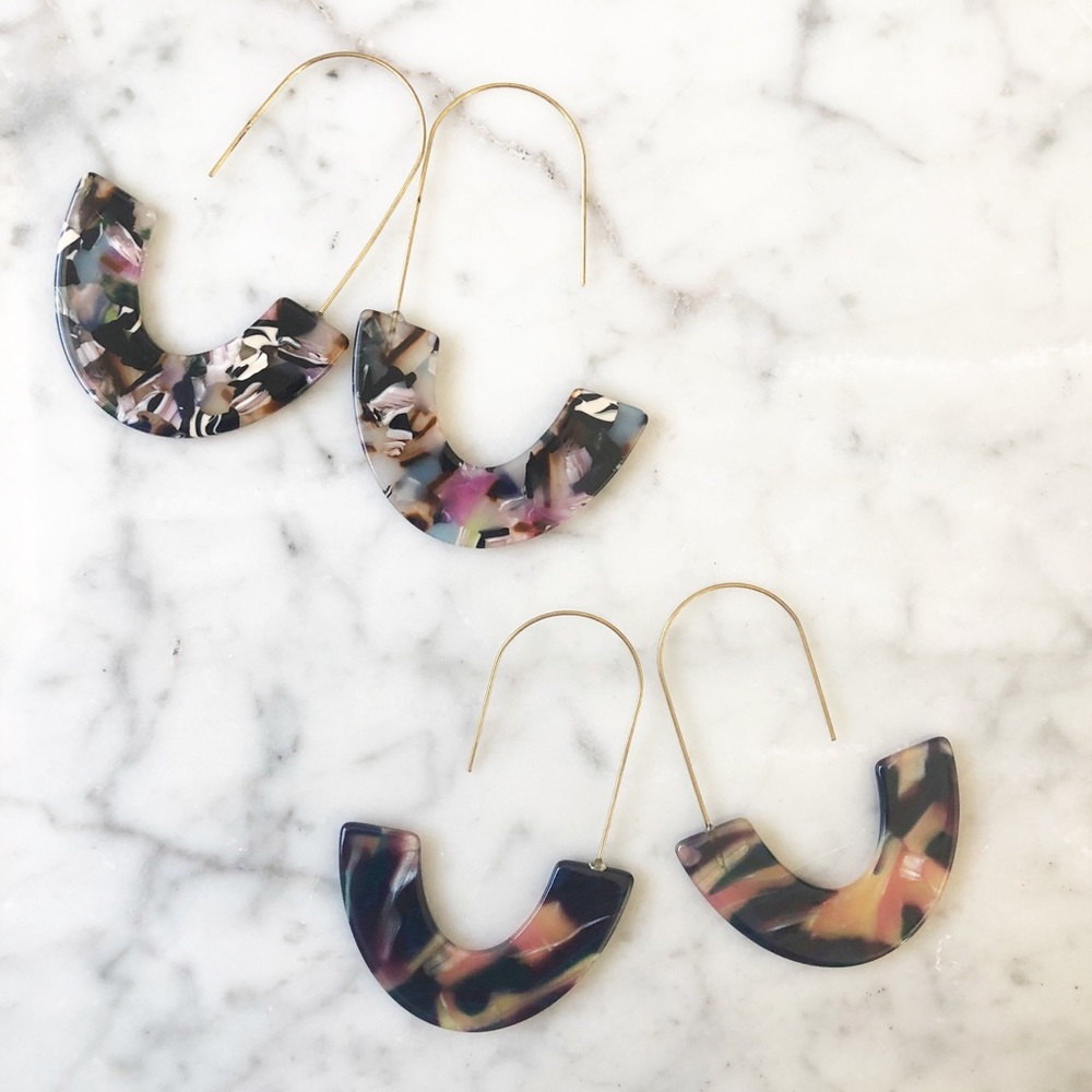 J Shape Acrylic + Metal Statement Earrings 2 PAIR - Picture 2 of 8